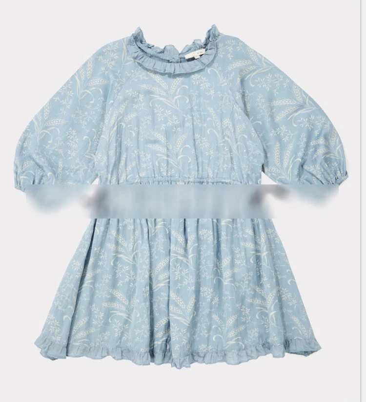 blue dress CBC/Новинка года; брендовые Детские платья; сезон осень-зима платье принцессы с длинными рукавами и цветочным принтом для девочек хлопковая одежда принцессы для маленьких детей - Цвет: blue dress