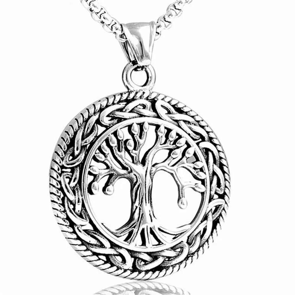 

Stainless Steel Celtic Tree of Life Pendant Necklace Irish Knot Silver