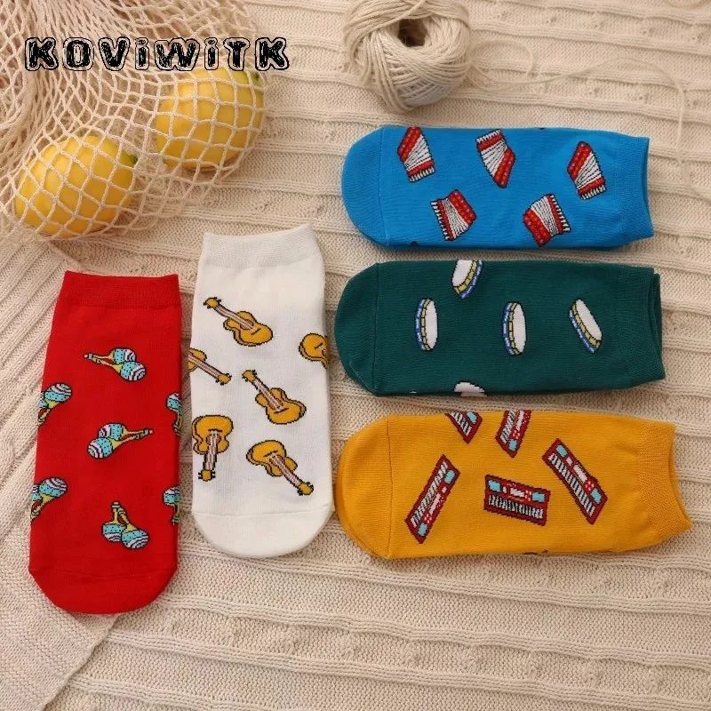 Носки женские хлопковые короткие толстые с музыкальной клавиатурой в стиле