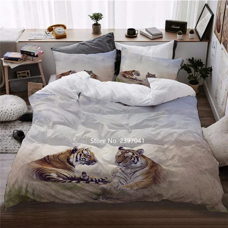 

3D Digitally Printed Horse Galloping Down Duvet Covered Pillowcase Tiger Pattern Luxury Bedding Set Adult Children Bedroom Decor