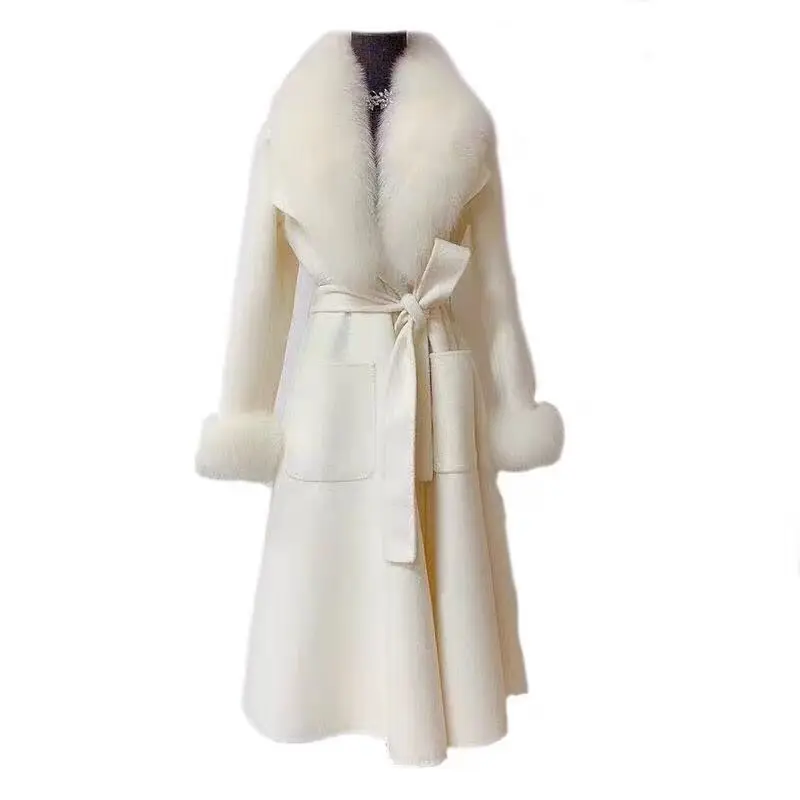 Классический офисный женский шерстяной блендер с манжетами шалевым воротником