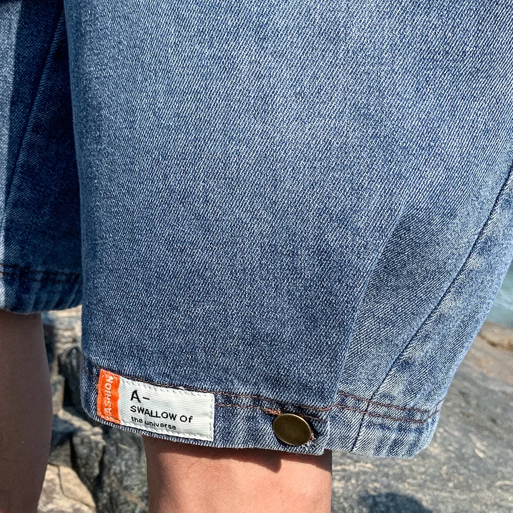 Мужские летние джинсовые шорты прямые однотонные широкие брюки средней длины