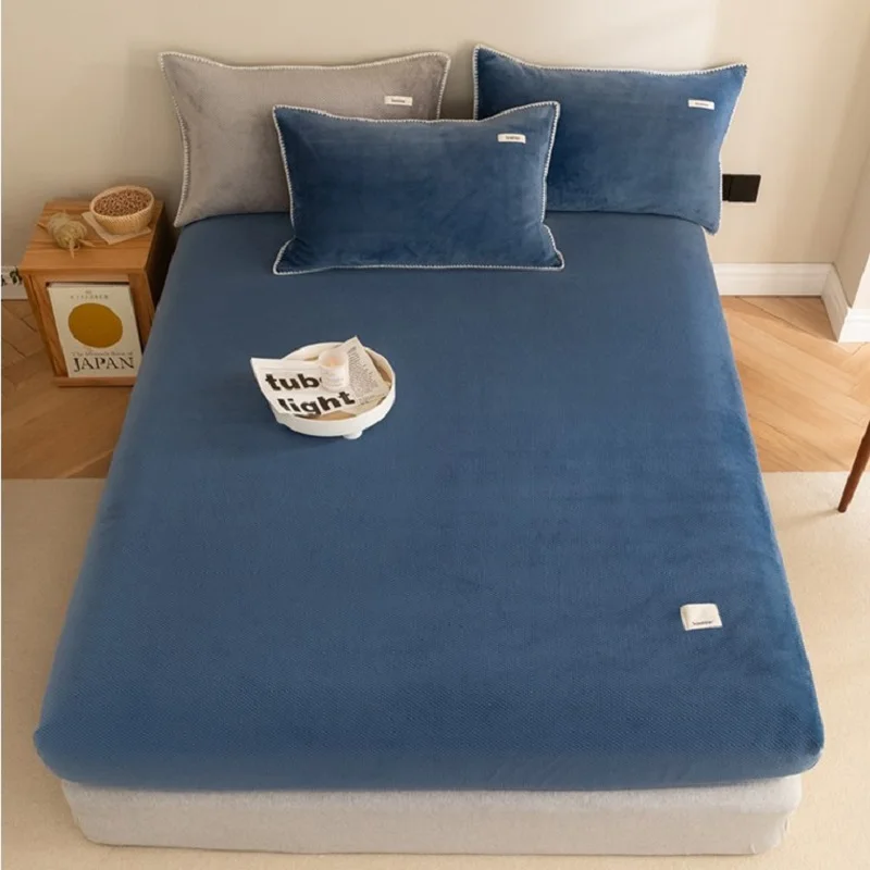

Autumn and winter Plush Queen Fitted Sheet Luxury Double Bed sheet Elastic Thick Soft Bed Sheets Non-slip Mattress Covers