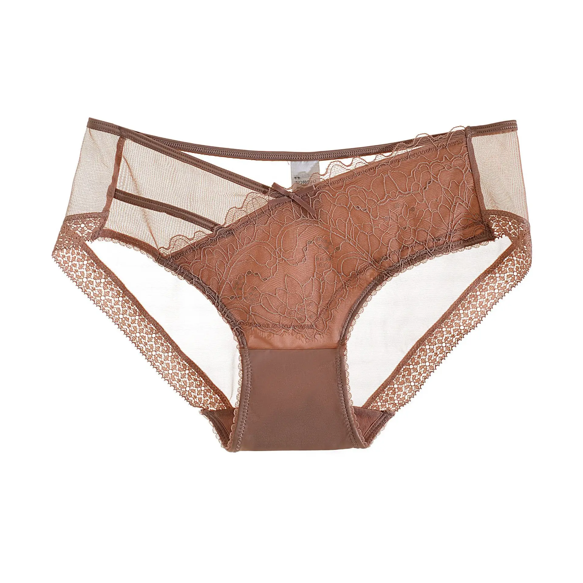 

CechiKochi Low Waist Sexy Lace Ladies Panties Ultra-Thin Breathable Mesh Cotton Crotch Bow Women's Solid Color Briefs