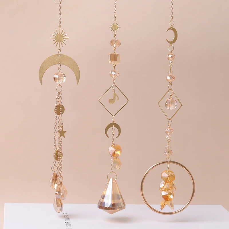 

Crystal Star Sun Wind Chimes Hexagon Diamond Prisms Hanging Light Catcher Rainbow Make Window Curtains Pendant Home Room Decor