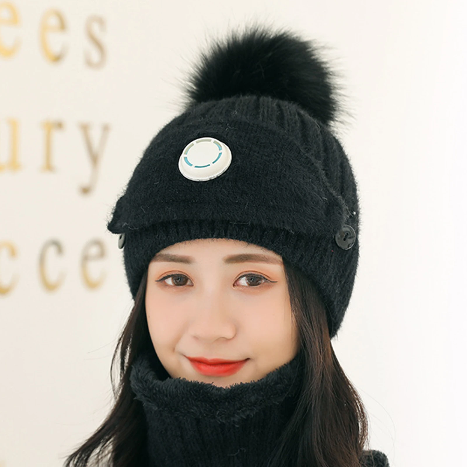 

Warm Beanies Hat For Girl Ring Scarf Pompoms Winter Hats Knitted Caps Scarf 2 Pieces Fashion Ladies Winter Hat Scarf Set