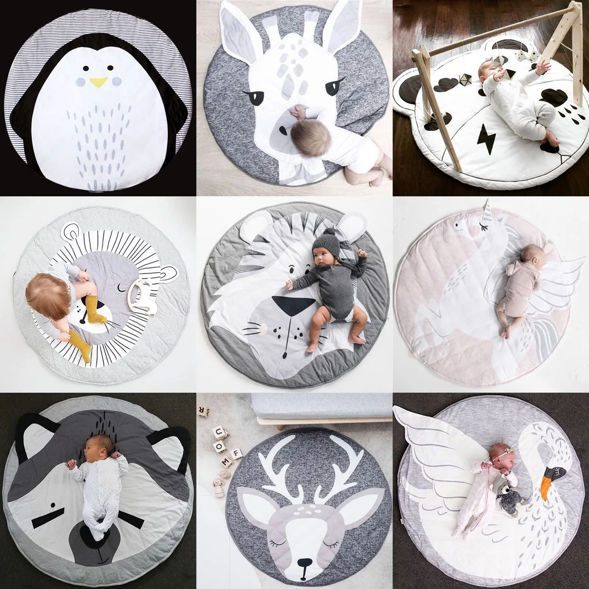

Baby Play Mat Pad Cotton Soft Infant Crawling Blanket Animal Cute Round Carpet Floor Rug Kids Children Room Nordic Decor