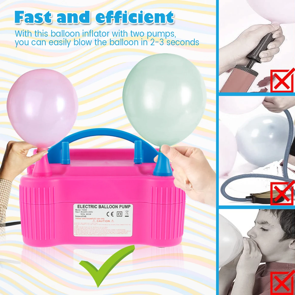 

9pc Portable Electric Balloon Pump 220V 600W Dual Nozzle Balloon Blower Fast Safe Inflatable Tool for Balloon Arch Garland Decor