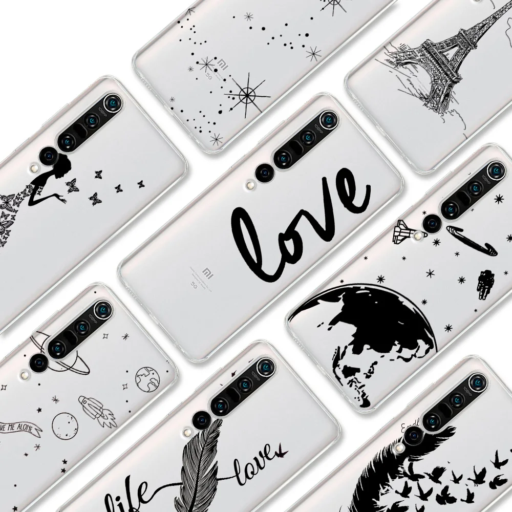 

Black Ink Feather Starry Sky Is Suitable for Xiaomi Redmi Note 10 9 9T 7 6 8 Pro Mi 11 10S 9T Note 10 Pro SE F1 Soft TPU Coque