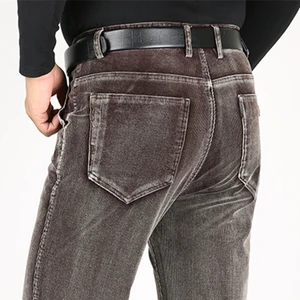 Мужские вельветовые брюки ICPANS, плотные теплые зимние брюки с высокой талией, свободные прямые Стрейчевые повседневные брюки, 2019