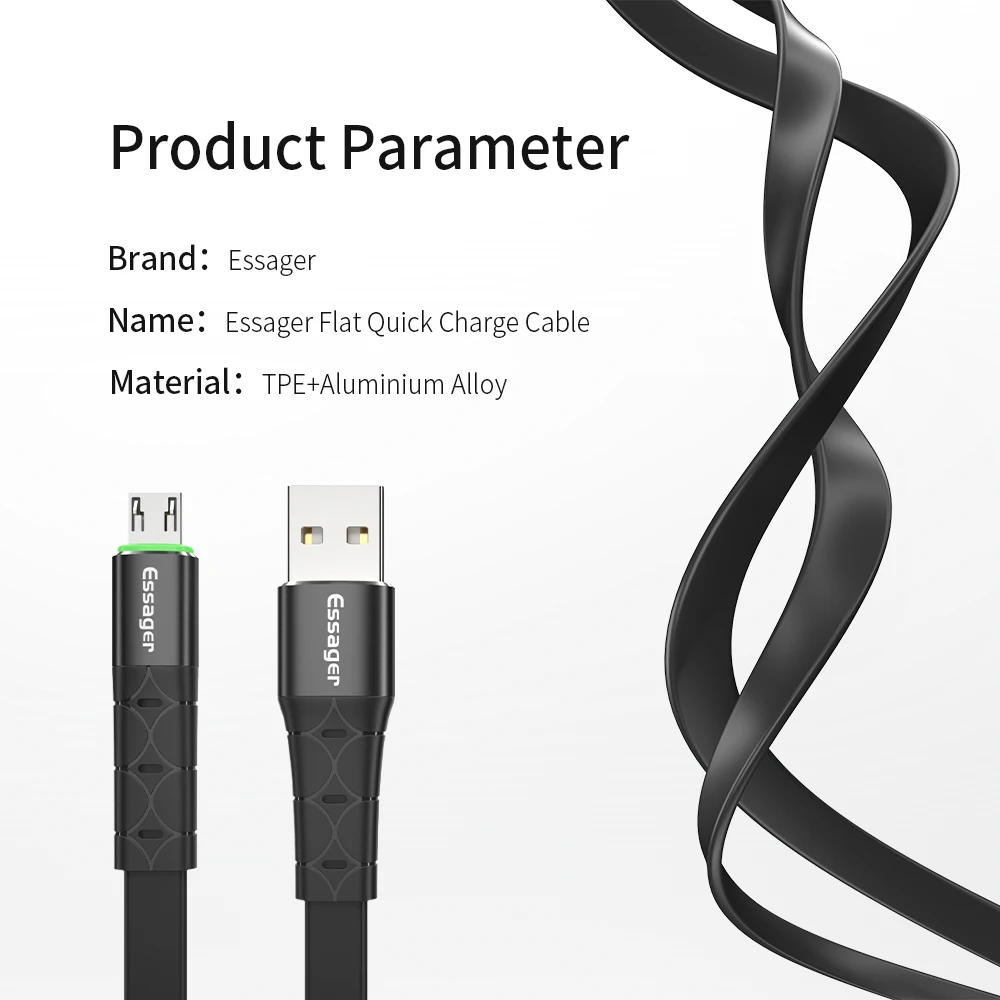 Essager светодиодный кабель Micro USB для Xiaomi Redmi Note 5 Pro samsung S7 Android, зарядное устройство для мобильных телефонов, быстрая зарядка, кабель для передачи данных Microusb