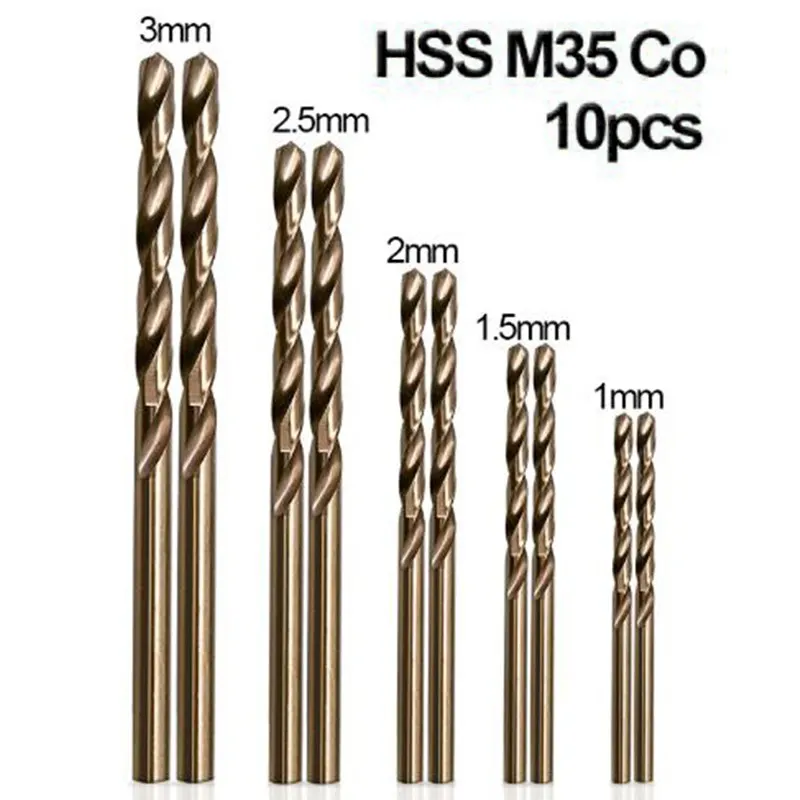 10 шт./компл. HSS M35Co сверло с хвостовиком 1 мм/1 5 мм/2 мм/3 мм прочные детали для техники