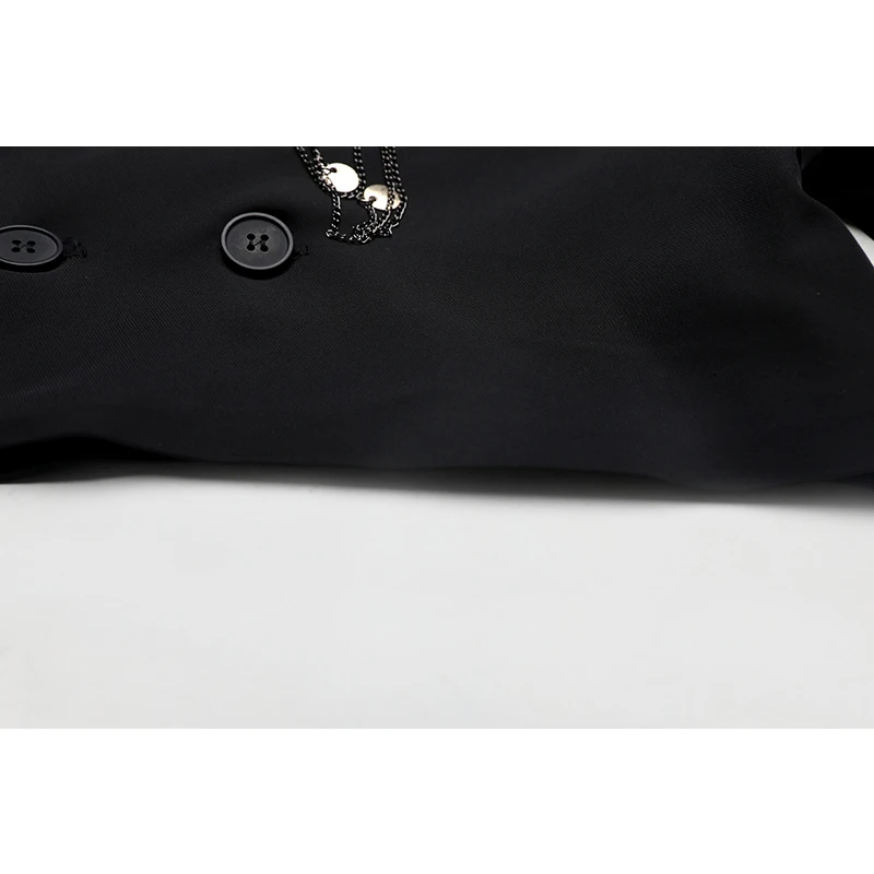 Женский пиджак с цепочкой повседневный винтажный черного цвета длинным рукавом