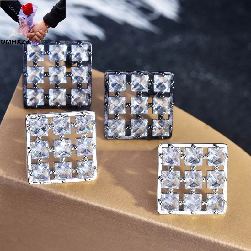 

OMHXZJ, оптовая продажа, EA984, Европейская мода, изящные женские серьги-гвоздики из белого золота с квадратным цирконием 18 карат для подарка на д...