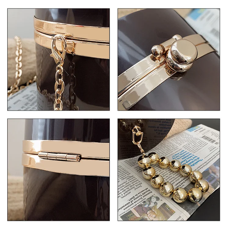 

Round acrylic feast clutch bag night for golden women frizzy straps feminine purses and crossbody clutch bag