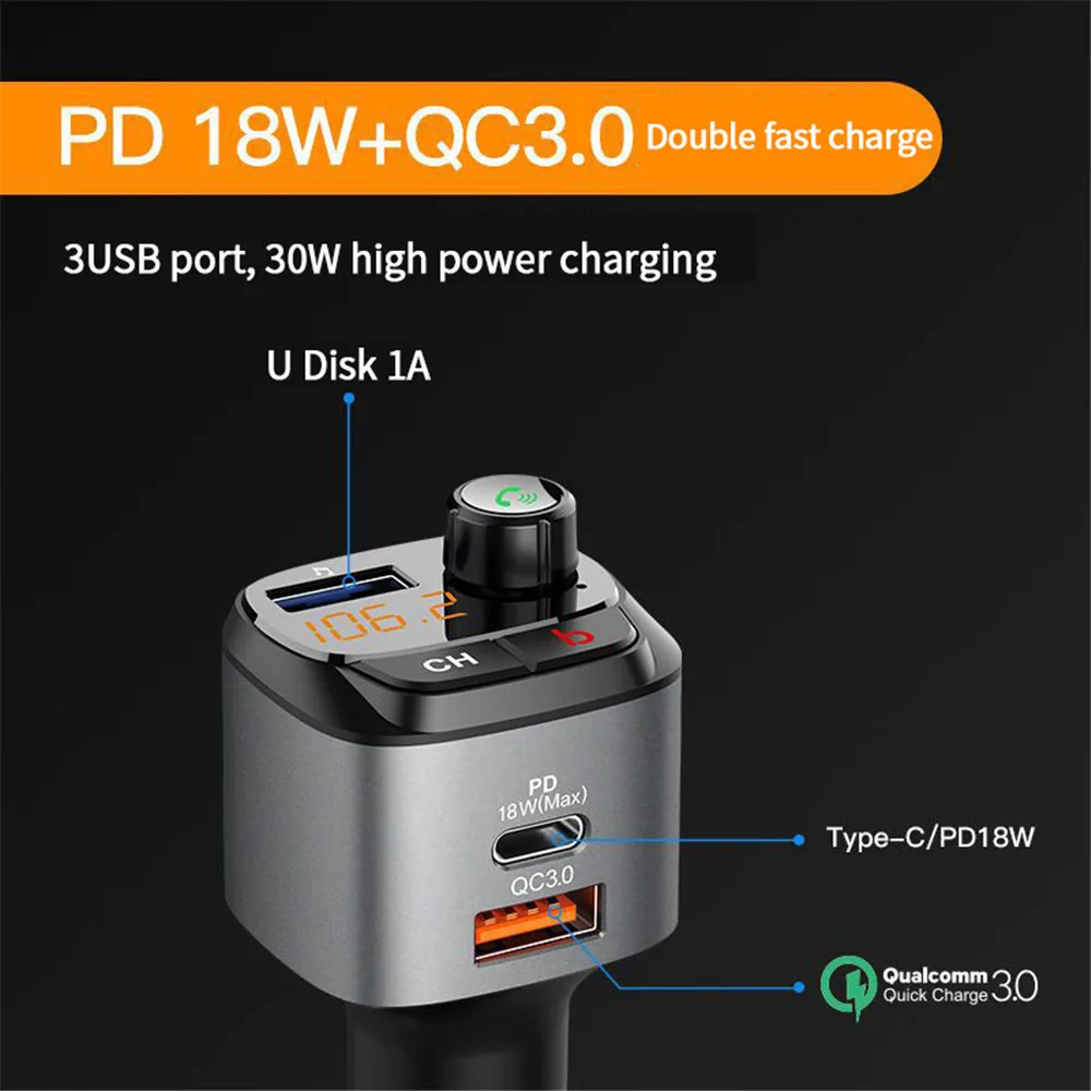 FM-передатчик для автомобиля быстрое зарядное устройство QC3.0 PD автомобильное usb