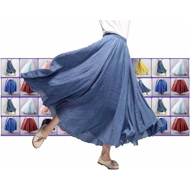 Женская винтажная плиссированная юбка однотонная длинная из хлопка и льна с