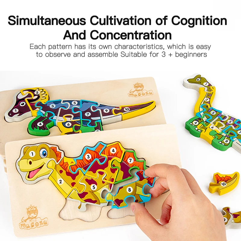 

6 colors New Style Dinosaur Digital Alphabet 3D Puzzle Building Blocks Cognitive Early Education Science Gift Puzzle For Kids