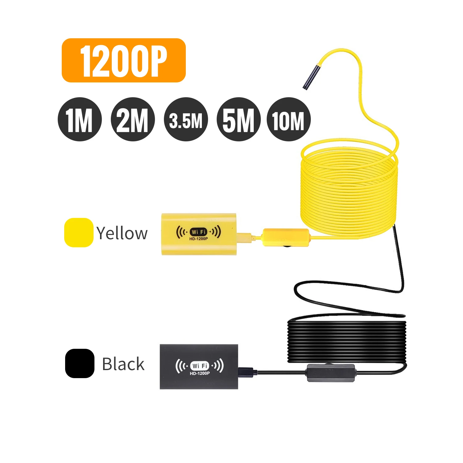 

8mm Wireless Endoscope Camera IP68 Waterproof Black / Yellow WiFi Inspection 2.0MP HD 8 LED Cable Borescope Endoscope Camera
