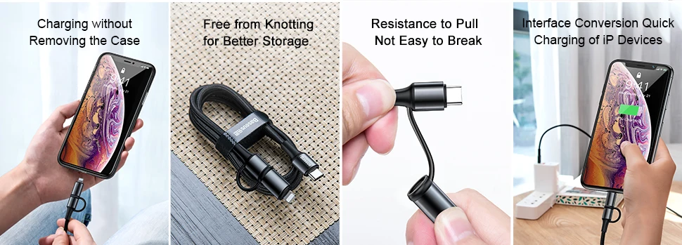 Baseus 60 Вт usb type C кабель для USB-C кабель PD Быстрая зарядка зарядное устройство USBC к usb-кабелю для iPhone Xs Max X 2 в 1 кабель провод шнур