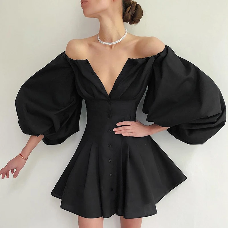 

Dresses Women Summer Off Shoulder Ladies Mini Dresses Sexy Black Elegant Dress Button Dresses for Women Party Dress Women White