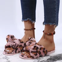 cootelili women slippers winter shoes for woman home slippers faux fur slippers leopard print bow decoration shoes size 36 41