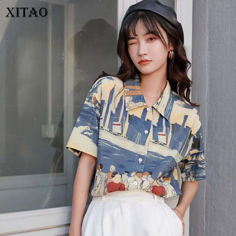Блузка с принтом XITAO Летняя Повседневная рубашка узорами на одной груди 2020 |