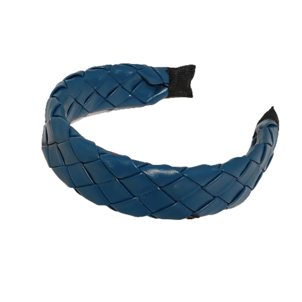 

1pc Fashion Pu Headband Morandi Color Mesh Woven Headband Simple Versatile Wide Side Hairband Buckle Hair Accessories For Women
