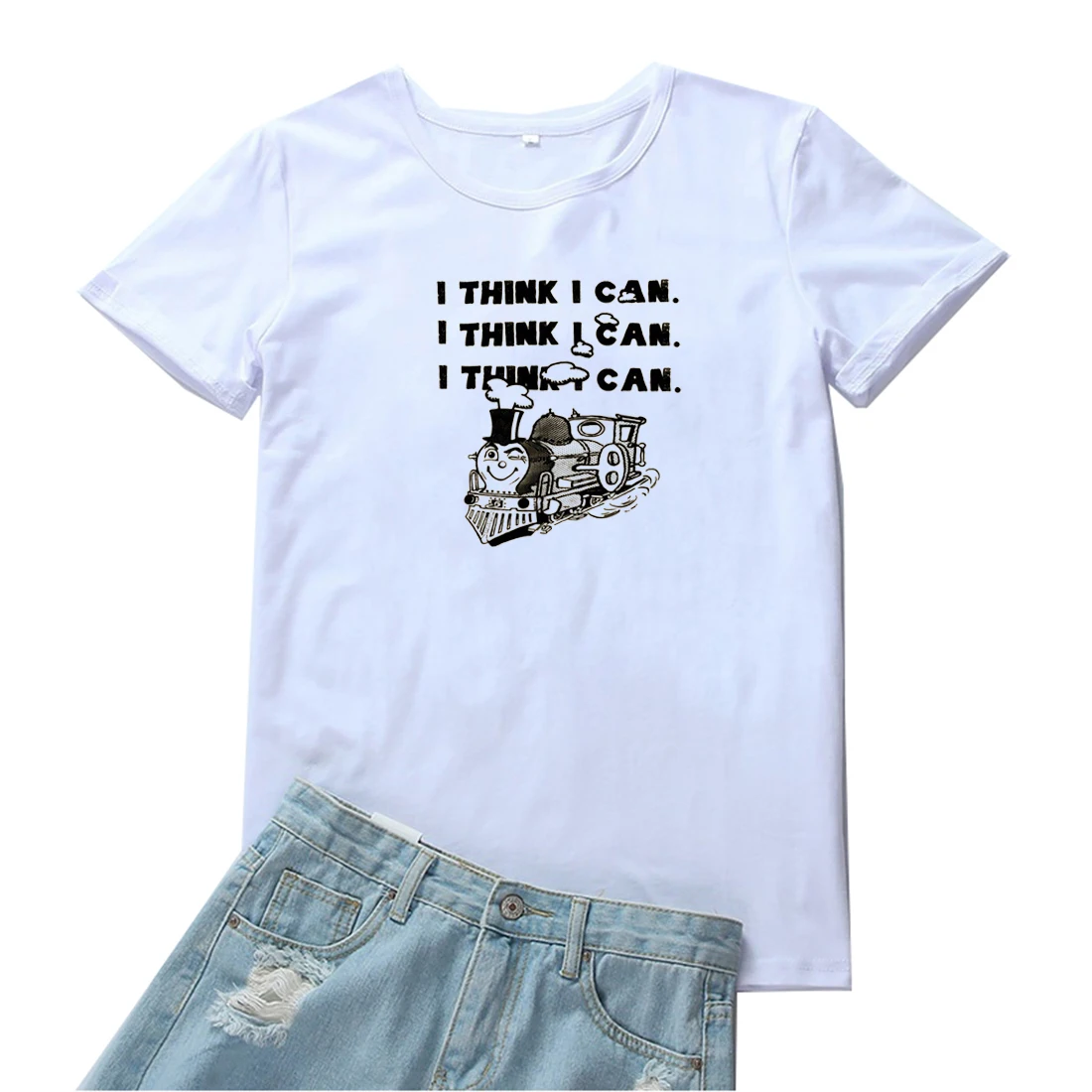 

I Think I Can Tee Shirt Femme Cartoons Train Graphic Tees Women T-shirts Cotton Casual T Shirt Women Fashion O-neck Tshirt Women