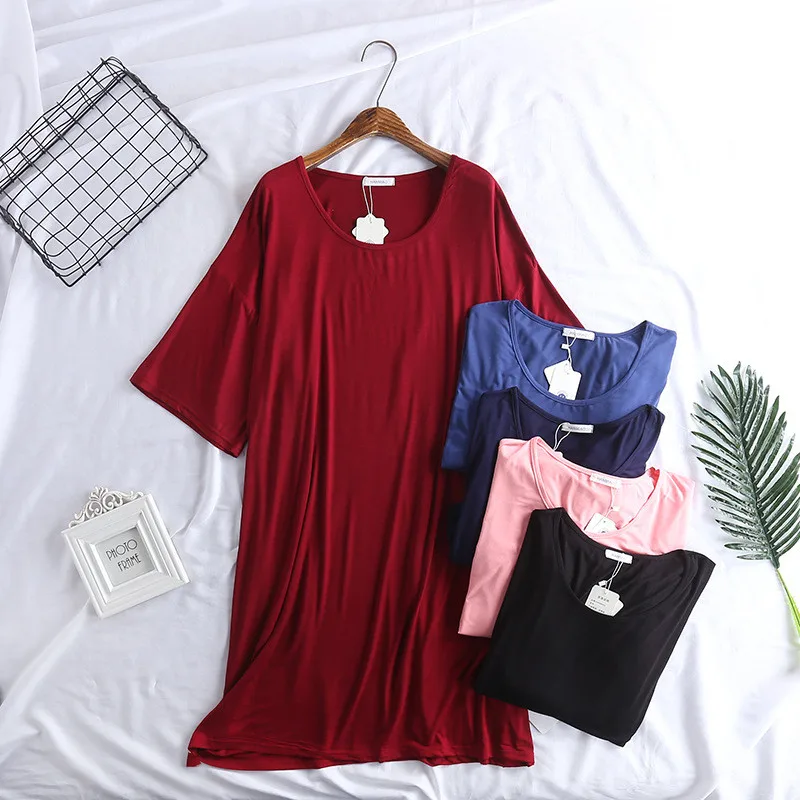 

90 Kg Wear Loose Women's Nightgowns Half Sleeve Spring Summer Dress Modal Cotton Nightshirt Fat Mm Lounge Homewear Nightdress