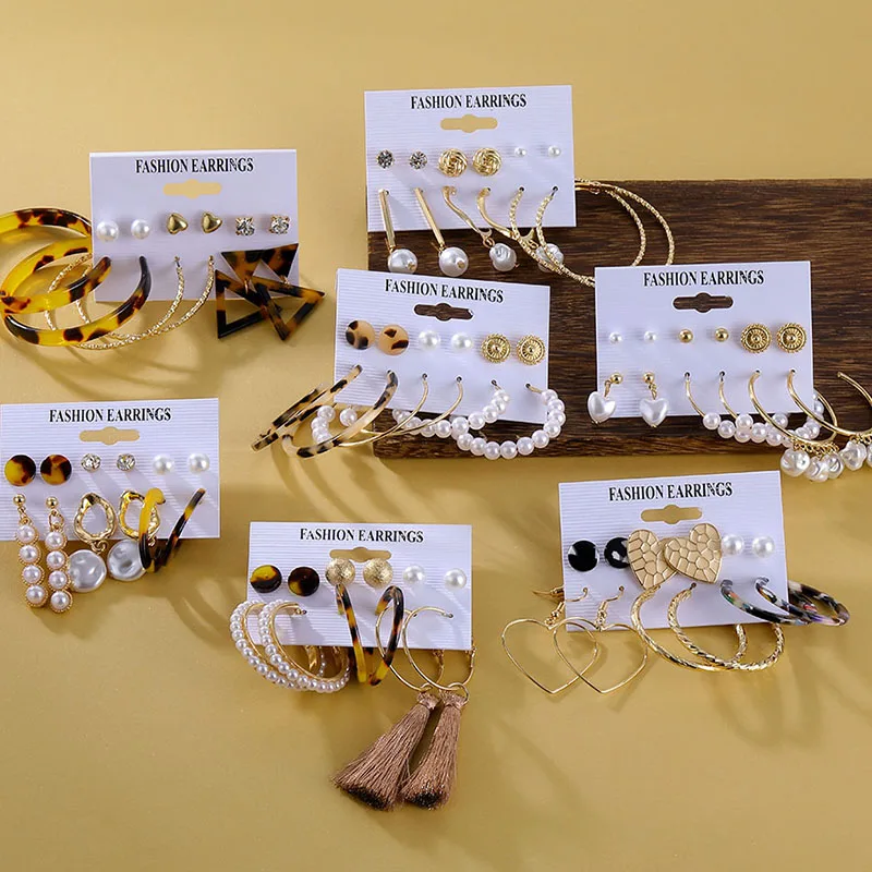 Набор акриловых серег-колец FNIO жемчужные серьги-кисточки для женщин и девочек