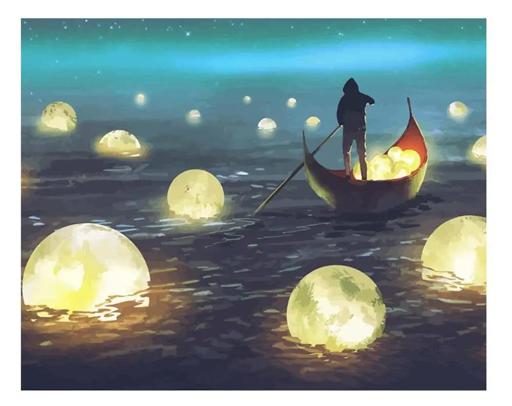 

Full Square 5D DIY Diamond Painting "Lake Moon Boat" Embroidery Cross Stitch Mosaic Home Decor Gift