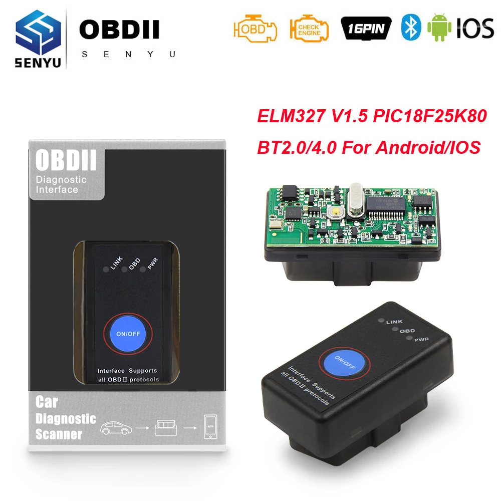 ELM 327 V1.5 с PIC18F25K80 obd2 Bluetooth 4,0 сканер ODB2 для Android/IOS ELM327 V1.5 OBD 2 OBD2 автомобильный диагностический инструмент