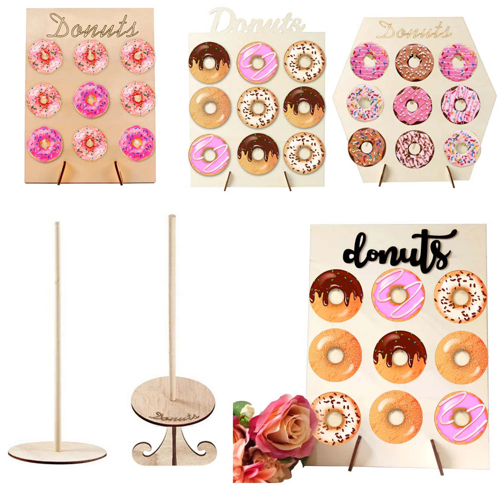 Wooden Donut Wall Stand Donut Holder Display Boards Dessert Table Decor Wedding Birthday Kid Baby Shower Party Decor Supplies