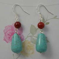 top quaity gemstone fine jewelry red coral blue turquoise handmade s925 sterling silver dangle earrings smart women gift