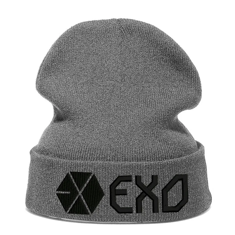 Beanie шляпа Skullie шапка, вязаная шапка-носок с вышивкой; одежда в стиле «панк» Для мужчин Для женщин для мальчиков и девочек подростков уличных танцев экзо Подгонянные по заказу покупателя - Цвет: Gray black
