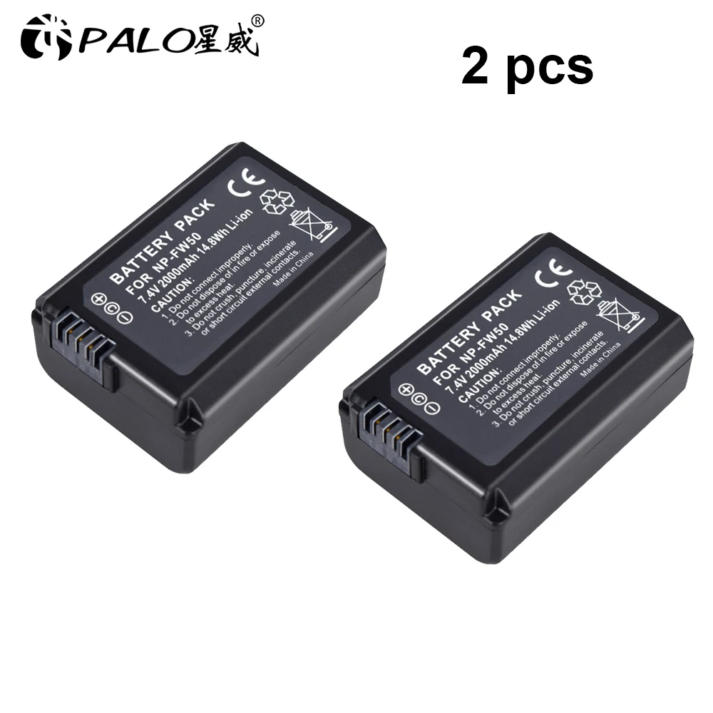 PALO 2000 мА/ч, NP-FW50 NP FW50 NPFW50 Батарея Akku емкостью+ ЖК-дисплей двойной Зарядное устройство для sony Alpha a6500 a6300 a7 7R a7R a7R II a7II NEX-3 NEX-5 - Цвет: 2PCS FW50