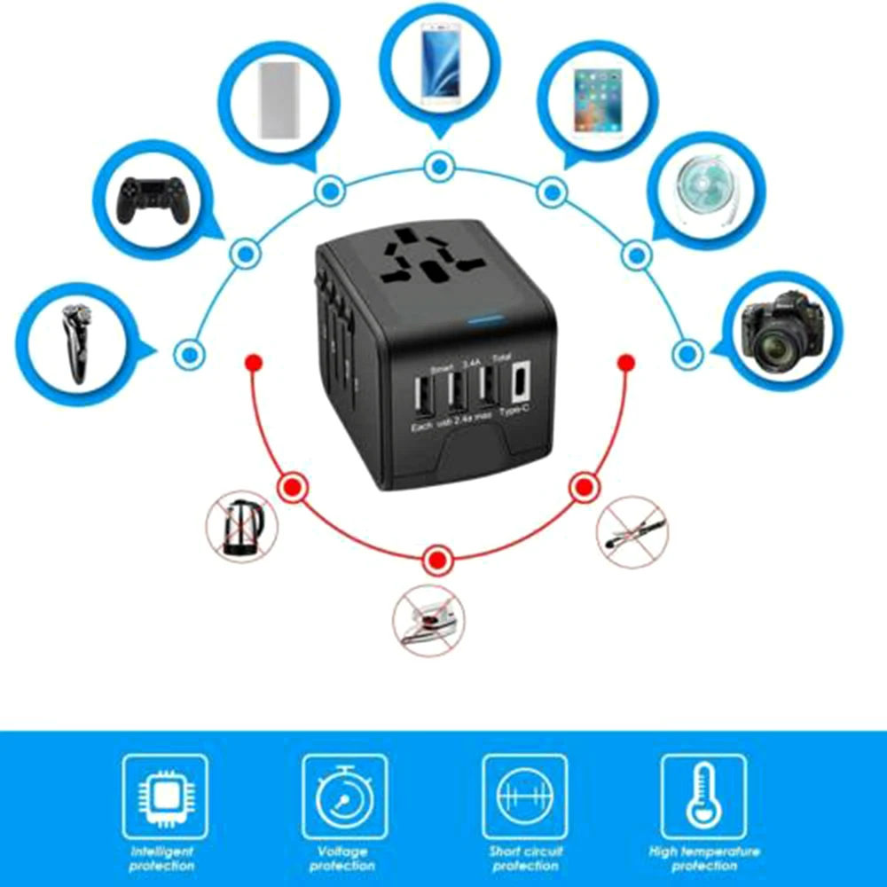 Universal Travel Adapter 4 USB 2.4A Charger AC Power International Wall Plug | Спорт и развлечения