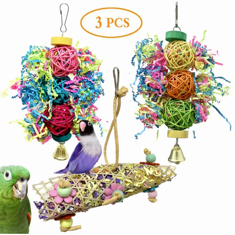 

3Pcs/lot Bird Pet Toy Set For Parrot Shredder Foraging Assorted Hanging Cage Bird Chewing Rack Toys Pet Parrot Molar Pastime Toy