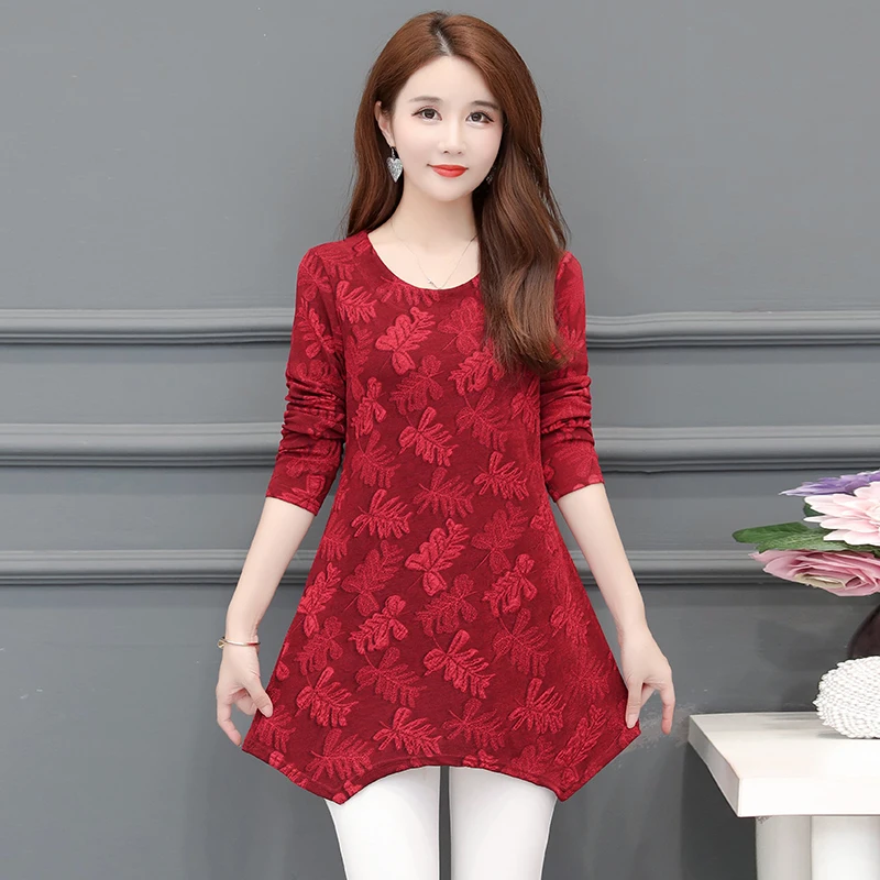 Bright red 5XL размера плюс женские красные блузки Модные осенние элегантные с длинным рукавом одноцветные рубашки женские повседневные топы blusas femininas - Цвет: Bright red