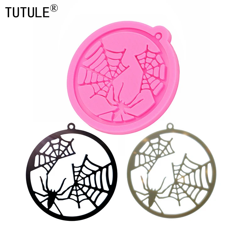 

Shiny earrings spider web Halloween mold,Jewelry epoxy Clay polymer mold,Pendant keychain flexible food grade silicone mold