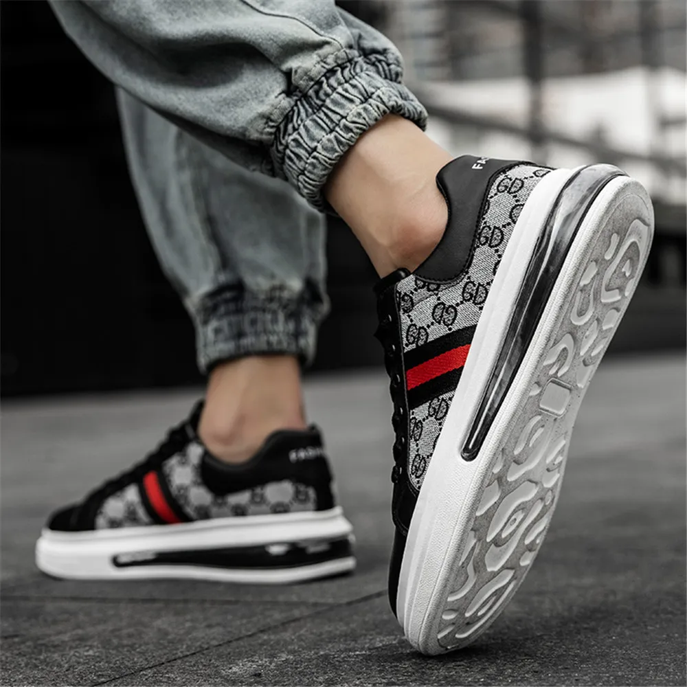 

Men's Air Cushion Shoes Canvas Leather Stitching Skateboard Shoes Casual Lace-Up Sneaker