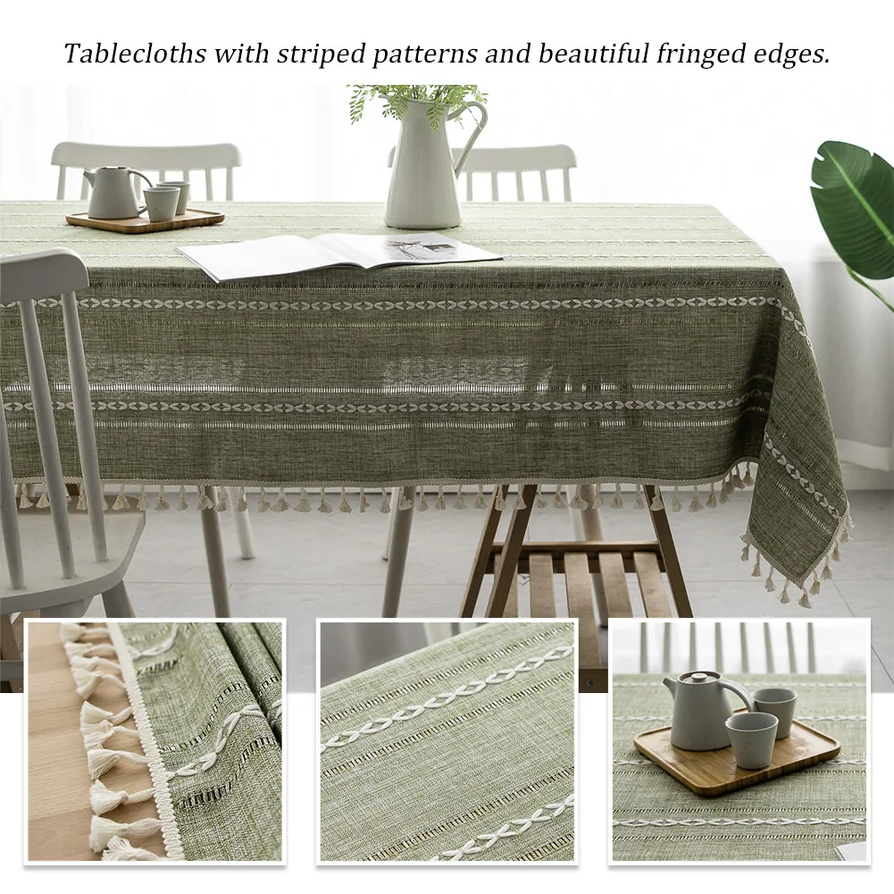 

Cotton Linen Dinning Room Washable For Kitchen Hotel Rectangle Tablecloth With Tassel Dustproof Wedding Home Decor Party Cover