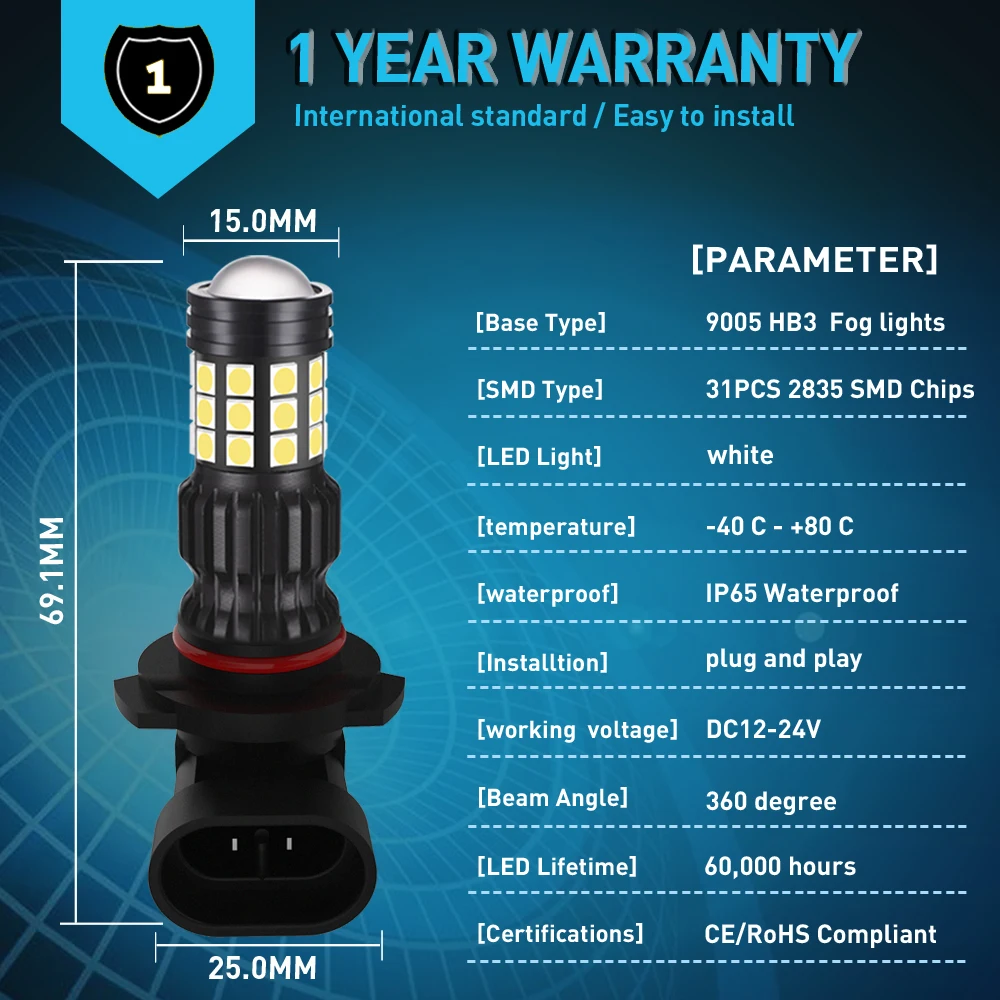 2x светодиодный H8 H9 H11 9005 HB3 Автомобильные противотуманные фары для Volkswagen VW Tiguan 2015 T5