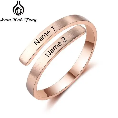 Rose Gold-Color Изготовленное на заказ выгравированное имя кольцо для женщин Персонализированные Свадебные парные кольца регулируемые ювелирные изделия подарок для влюбленных(Lam Hub Fong - Цвет основного камня: Rose Gold-Color