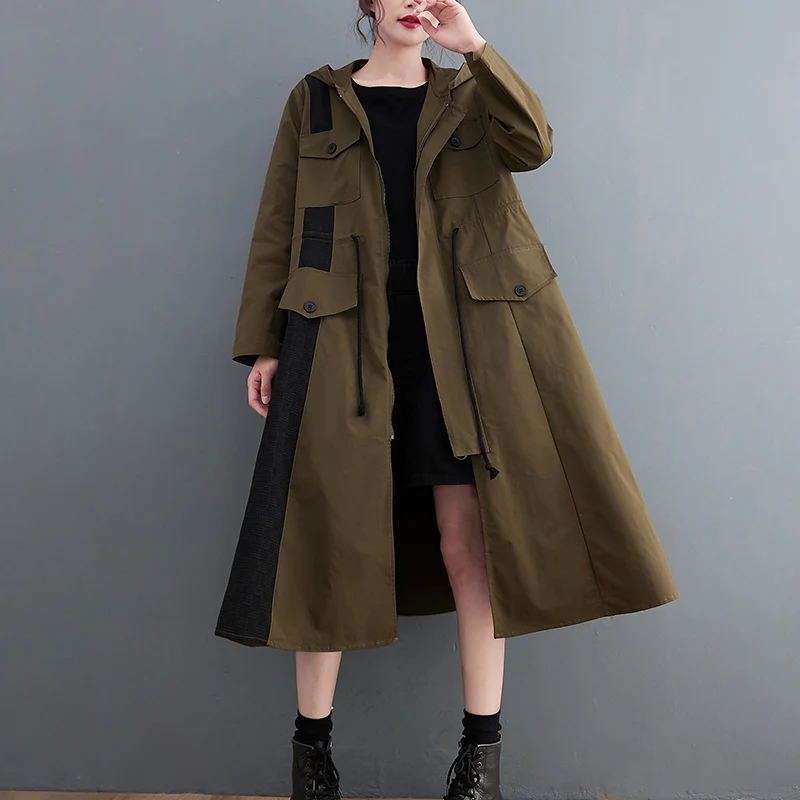 

One-Piece Drawstring Design Long Coat Women Clothing Oversize Zipper Cotton Bomber Jacket 2021 New Winter Vintage Lady Outerwear