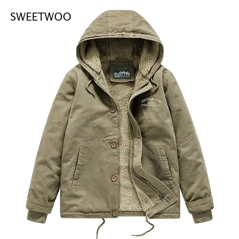 Mens Winter Jacket Coat Cotton Padded Hooded Long Sleeve Men Parka Coat Thicken Warm Casual Outerwear Fleece Overcoat