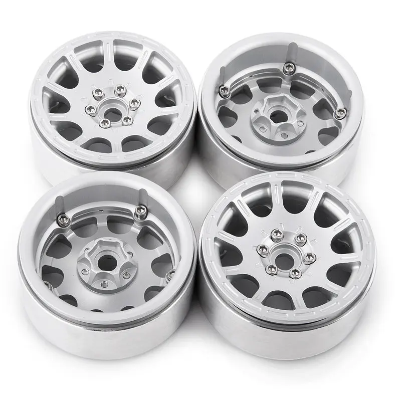 Sliver 4pcs Алюминиевый сплав Beadlock 2," обод колеса концентратор для 1/10 RC Гусеничный осевой SCX10 Wraith 90018#25 - Цвет: Sliver 4pcs