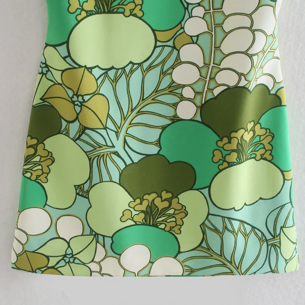 

2021 summer new round neck sleeveless A- line lower hem open back waist printed short dress