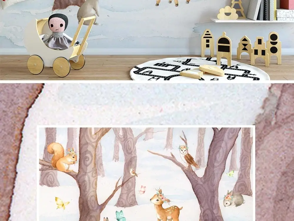 Большие настенные 3D обои на заказ скандинавские Мультяшные деревья олень